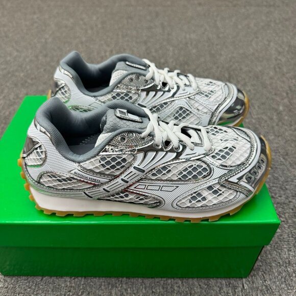 BOTTEGA VENETA Women's White and Silver Sneakers - Picture 1 of 9